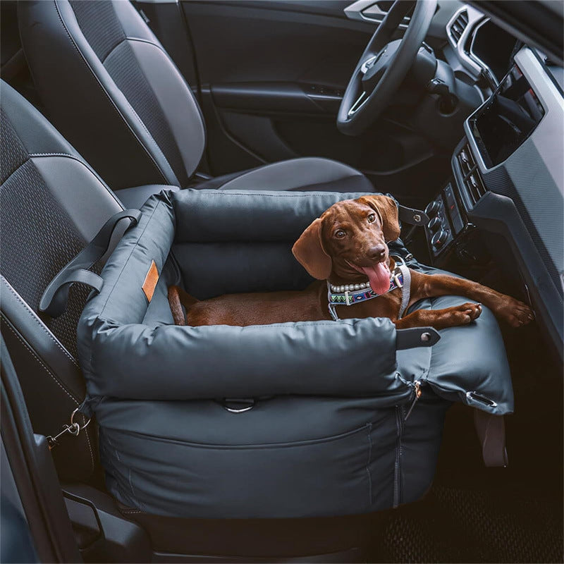 The Windsor Car Nest in Oxford Navy, premium dog car bed providing comfort and safety during travel